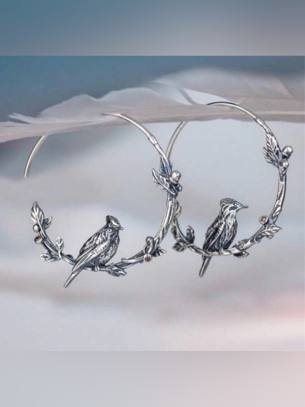 Silver Bird Hoop Earrings - Elegant Women's Jewelry